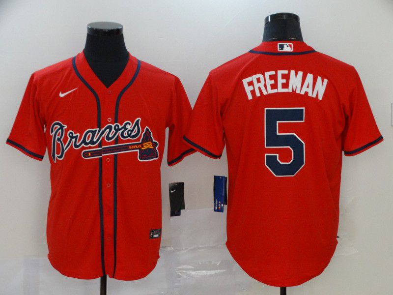 Men Atlanta Braves 5 Freeman Red Nike Game MLB Jerseys